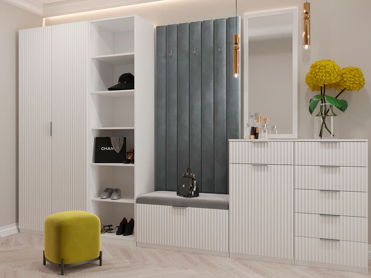 Тумба для обуви Валенсия - 3, велюр белый