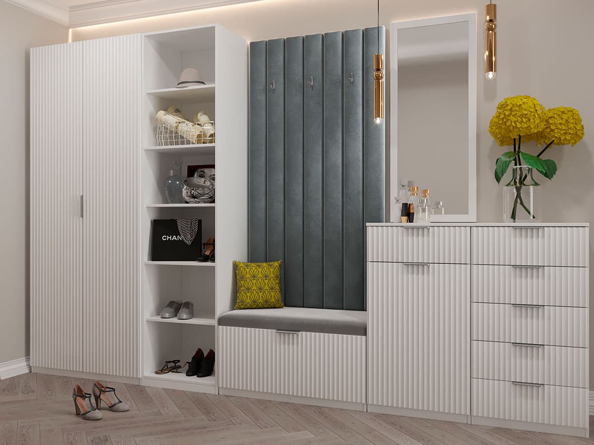 Тумба для обуви Валенсия - 3, велюр белый