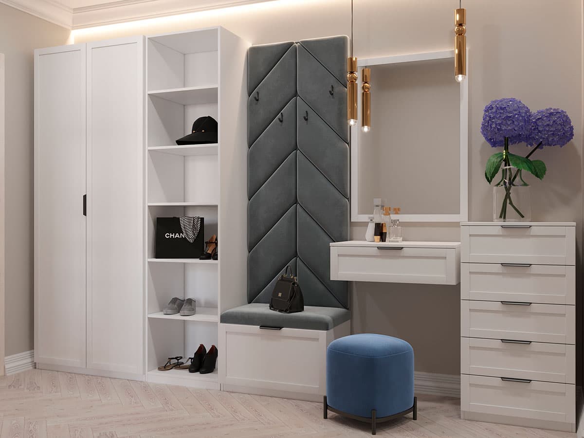 Тумба для обуви Нордик 3, велюр белый